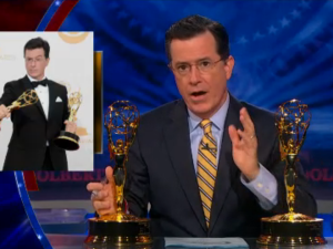 Stephen Colbert with two Emmys