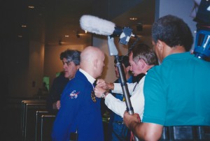 Joe Toplyn with Jay Leno and astronaut Story Musgrave at Space Center Houston, February 19, 1995.