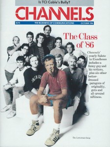 "Late Night with David Letterman" staff on cover of Channels magazine