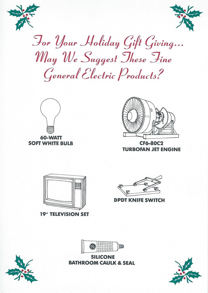 1986 holiday card from "Late Night with David Letterman" promotes General Electric products