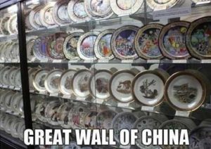 A wall of china plates
