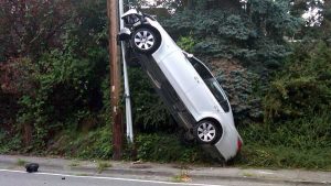 Car crashed into telephone pole