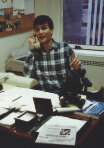Joe Toplyn in his office at "Late Night with David Letterman" in 30 Rockefeller Plaza, February 1990