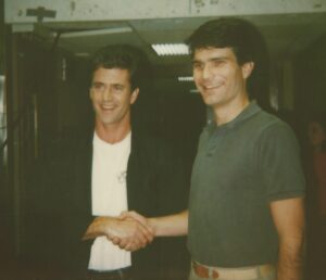 Joe Toplyn with Mel Gibson at "Late Night with David Letterman"