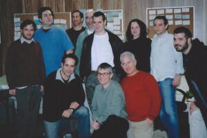 Tony Shalhoub with Joe Toplyn and other members of the "Monk" writing staff, February 2005