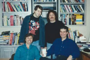 Joe Toplyn with other writers in his office at "The Tonight Show with Jay Leno"