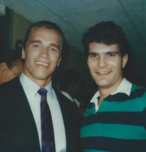 Joe Toplyn with Arnold Schwarzenegger at "Late Night with David Letterman"